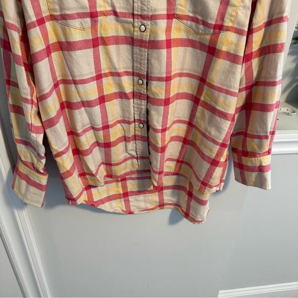 THE GREAT. Pink Yellow Cotton Plaid Western Flannel Top Small 1 - Picture 10 of 12